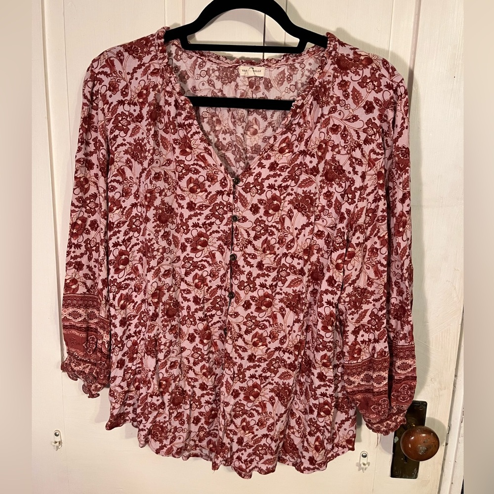 Bohemian Floral Women's Blouse - Burgundy